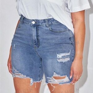 High waisted ripped jean shorts